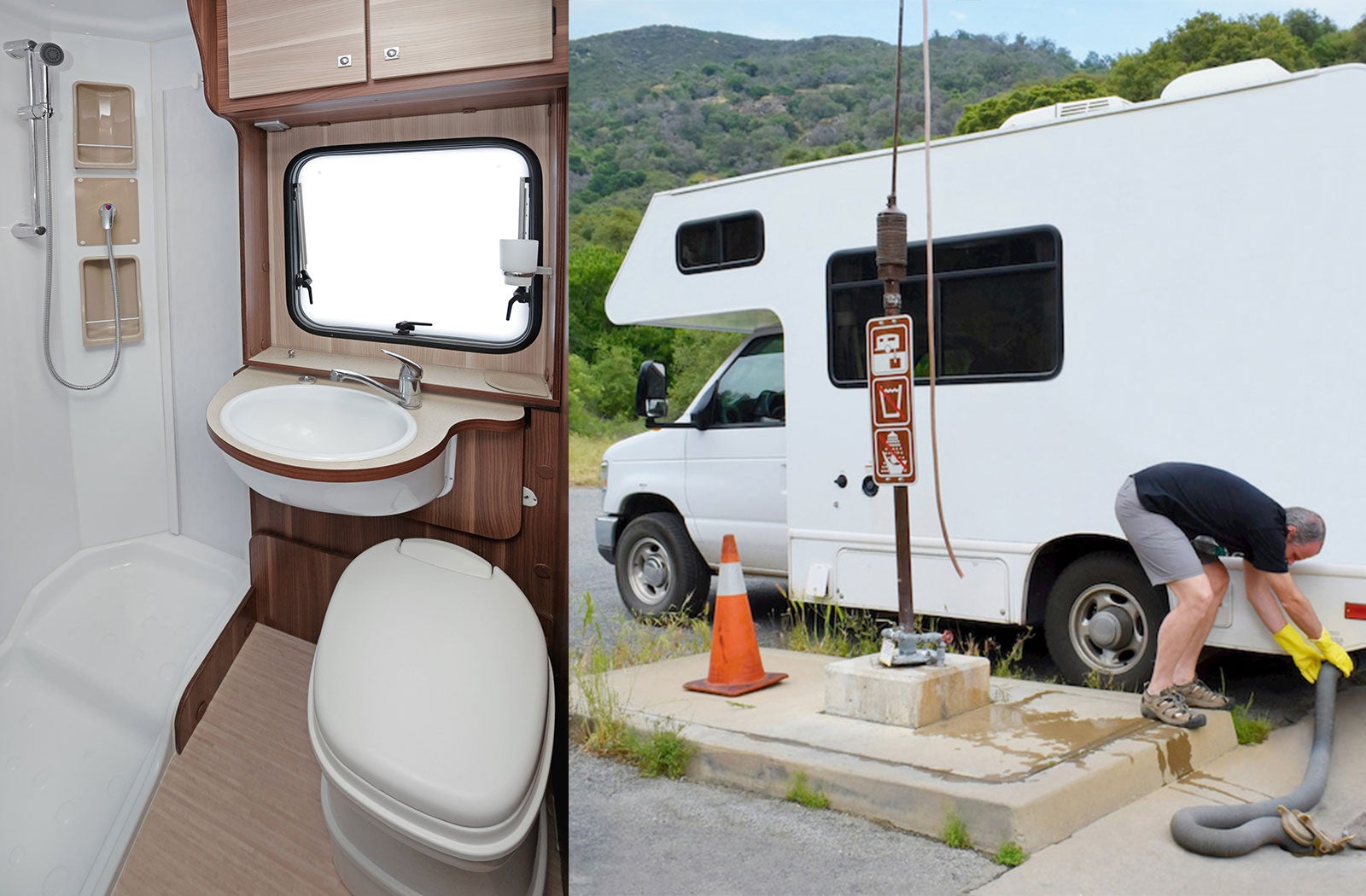 Portable RV/camper toilet and holding tank setup in Corpus Christi, Texas
